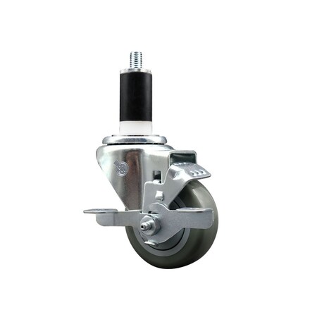Service Caster 3'' SS Gray Poly Swivel 1-3/8'' Expanding Stem Caster with Brake SCC-SSEX20S314-PPUB-TLB-138
